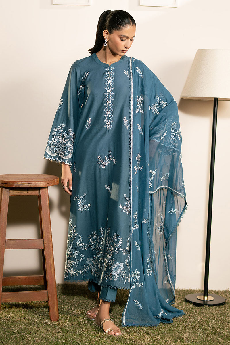 TEAL SERENITY- 3PC EMBROIDERED LAWN SUIT