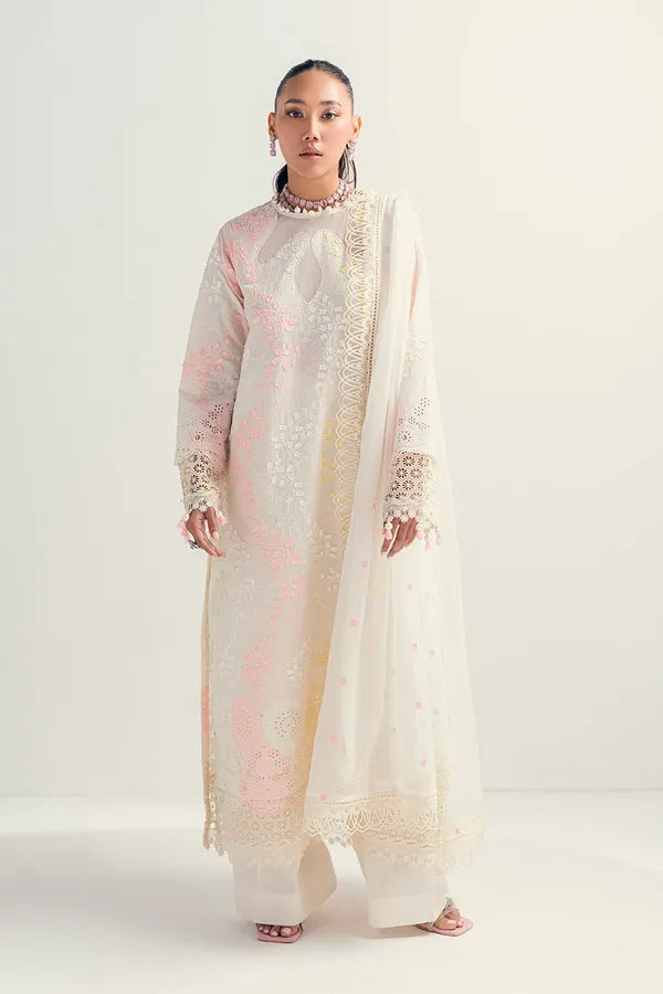 3 Piece Unstitched Schiffli Embroidered Lawn Suit with Embroidered Chiffon Dupatta PM-52047