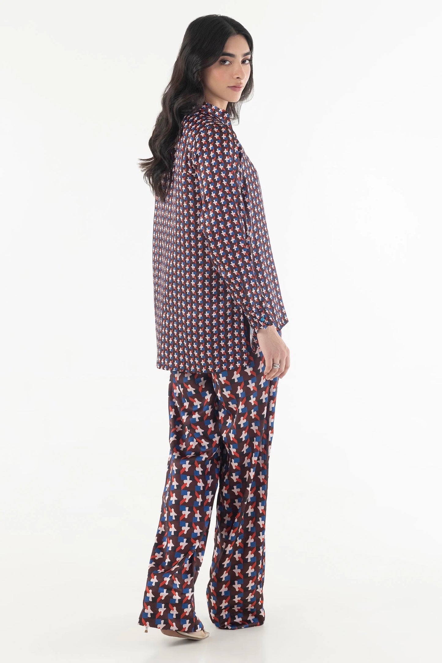 Stitched Satin Printed Shirt + Culotte