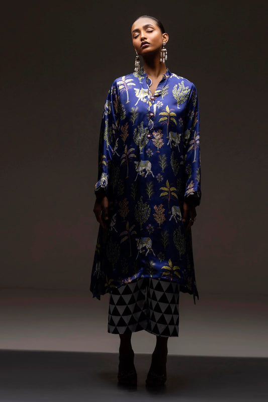 Stitched Satin Printed Shirt + Culotte