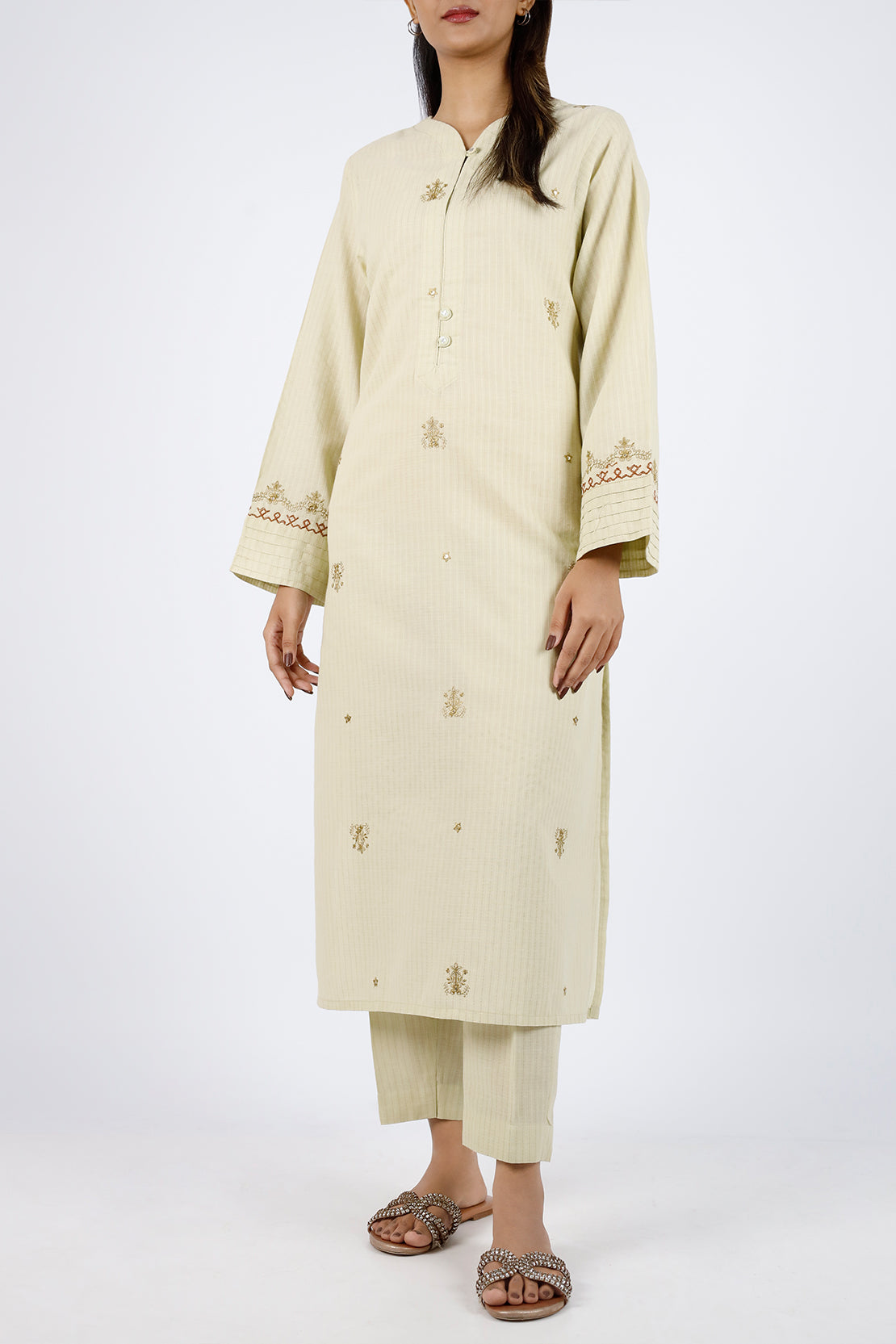 Embroidered Cotton Jacquard Stitched 2 Piece (Shirt/Trouser)