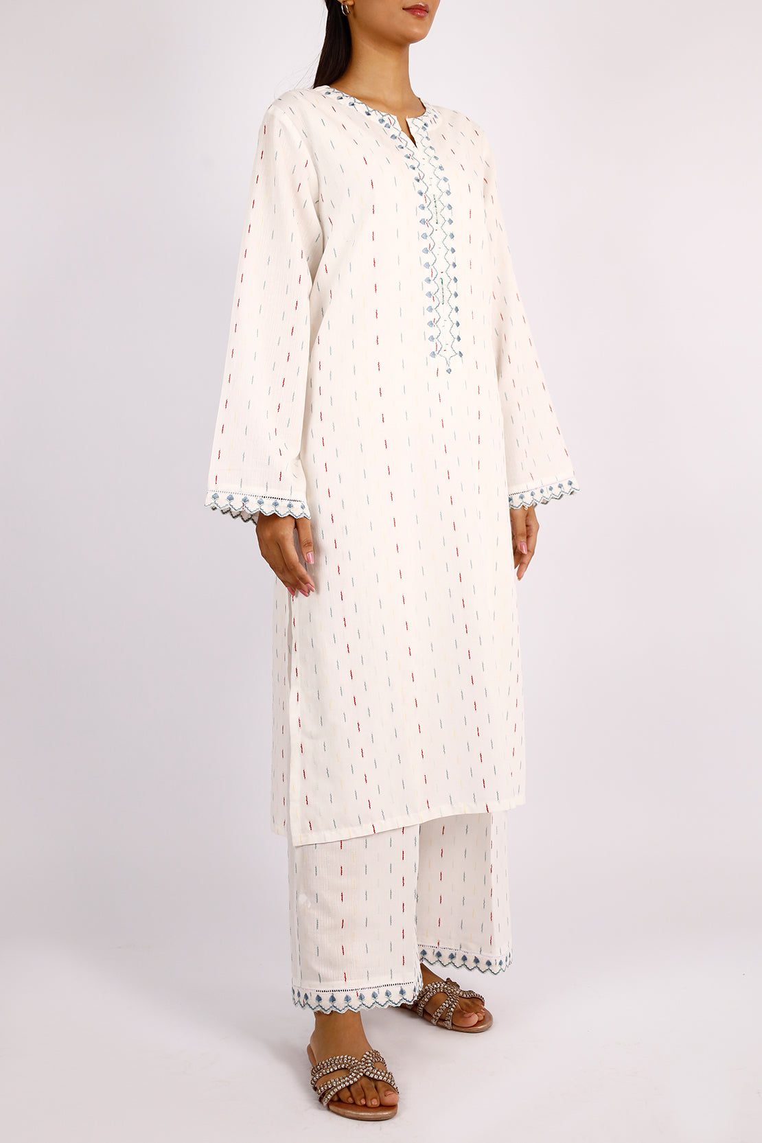 Embroidered Cotton Jacquard Stitched 2 Piece (Shirt/Trouser)