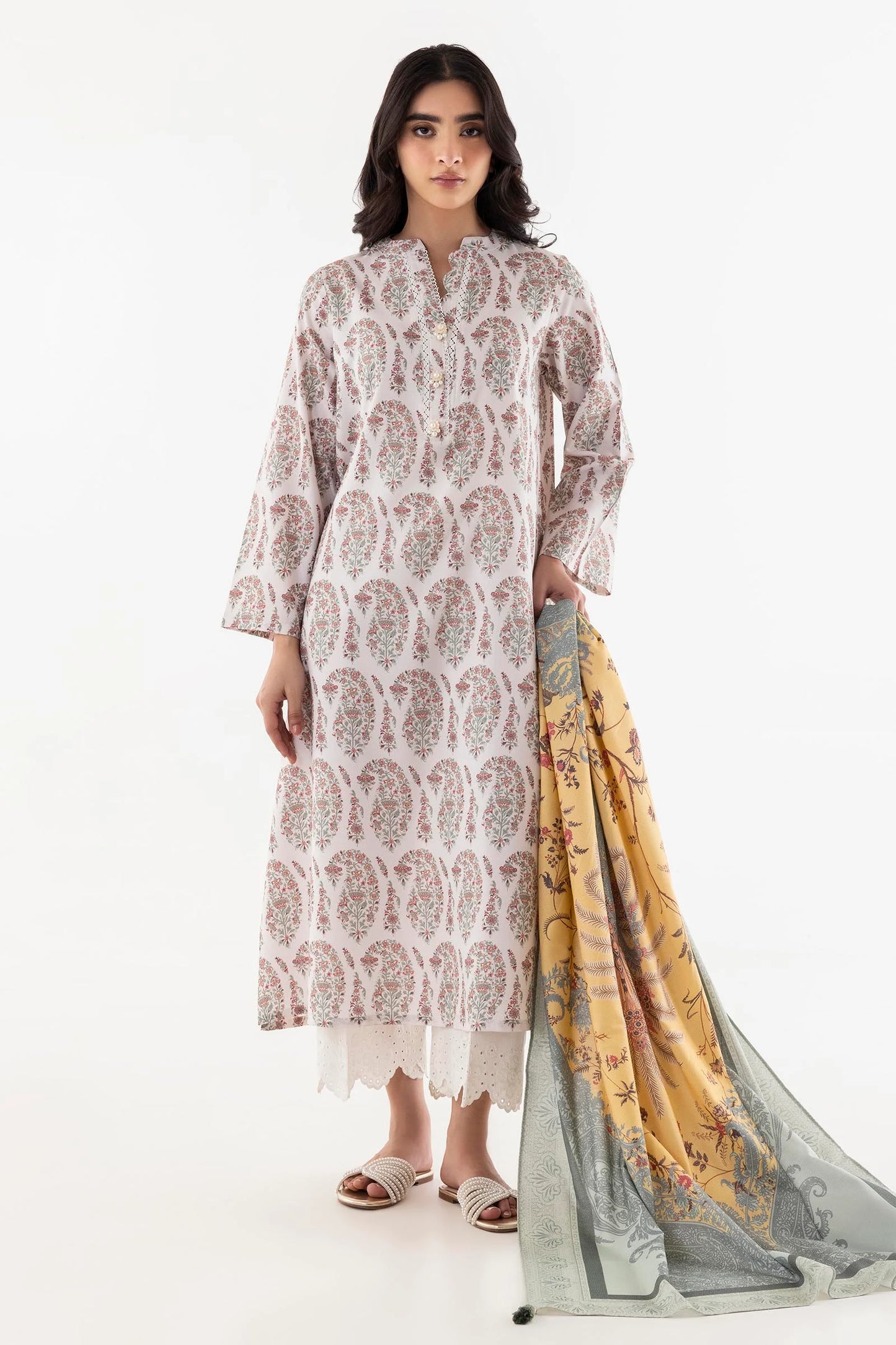 Stitched Paisely Printed Linen Shirt + Dupatta