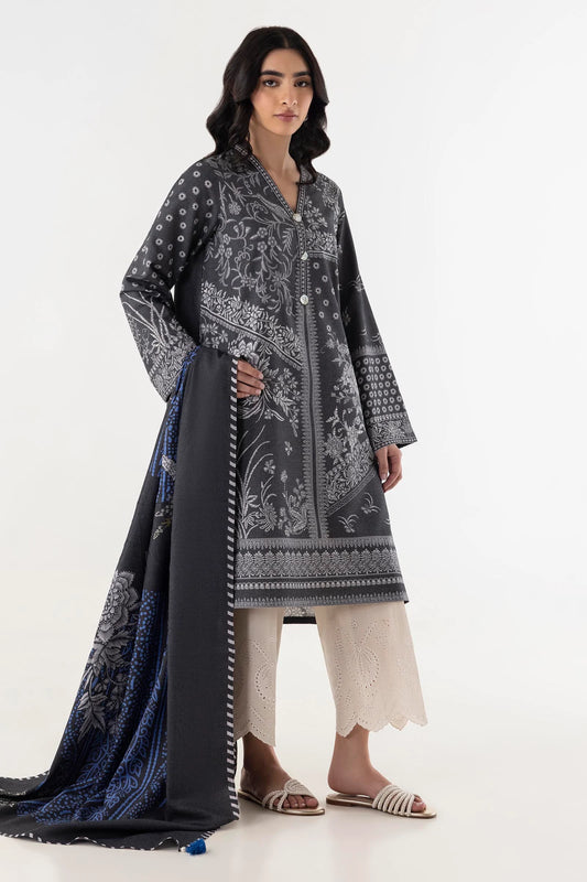 Stitched Charcoal Printed Shirt + Dupatta