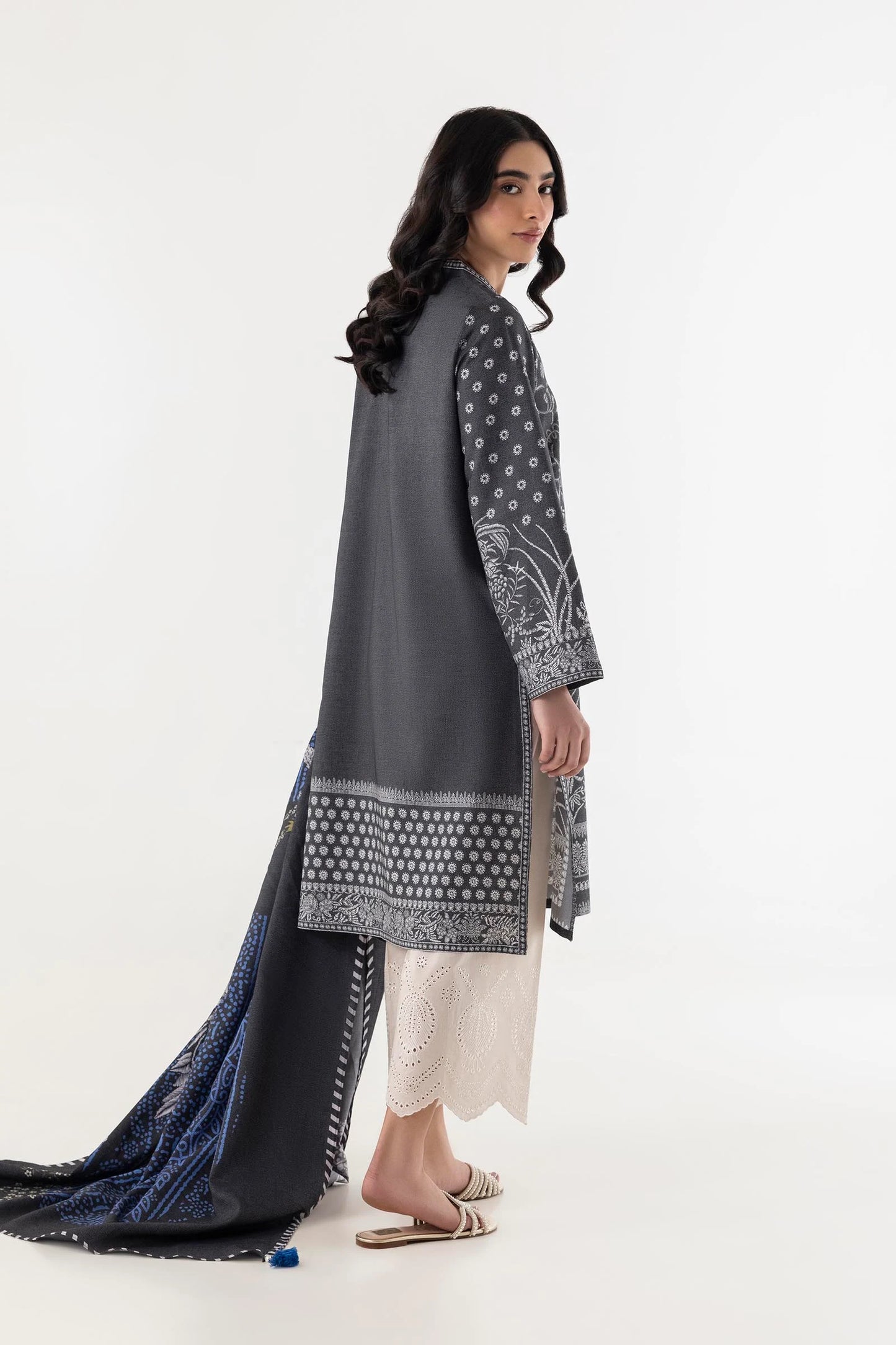 Stitched Charcoal Printed Shirt + Dupatta