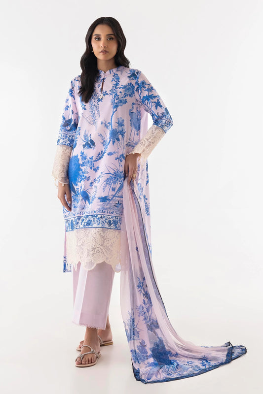 Stitched Lawn Embroidered Shirt + Culotte + Dupatta