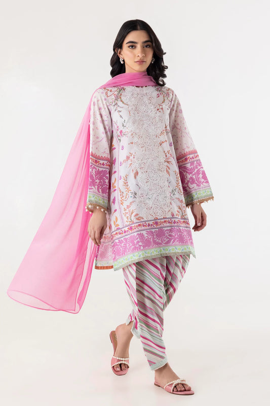 Stitched Lawn Embroidered Shirt + Shalwar + Dupatta