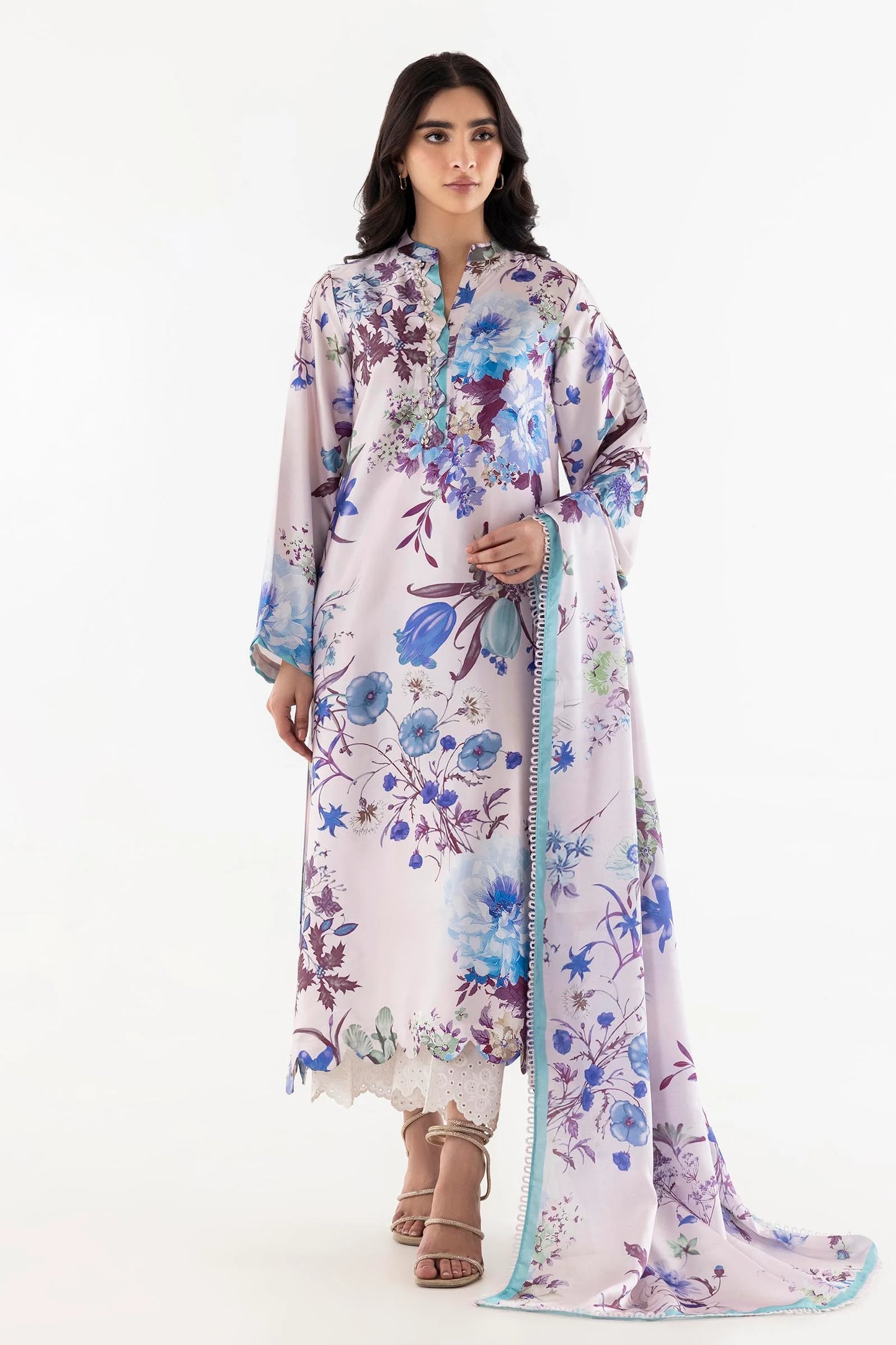 Stitched Floral Satin Printed Shirt + Dupatta